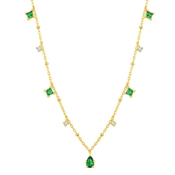 *NEW Gold Emerald Diamond Drop Necklace - Picture 5 of 9
